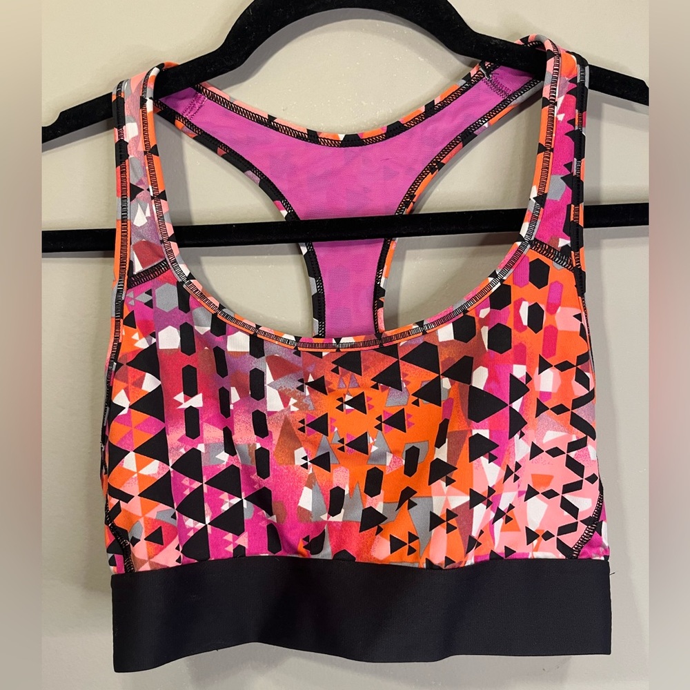 Victoria's Secret Pink & Orange Geometric Racerback Sports Bra